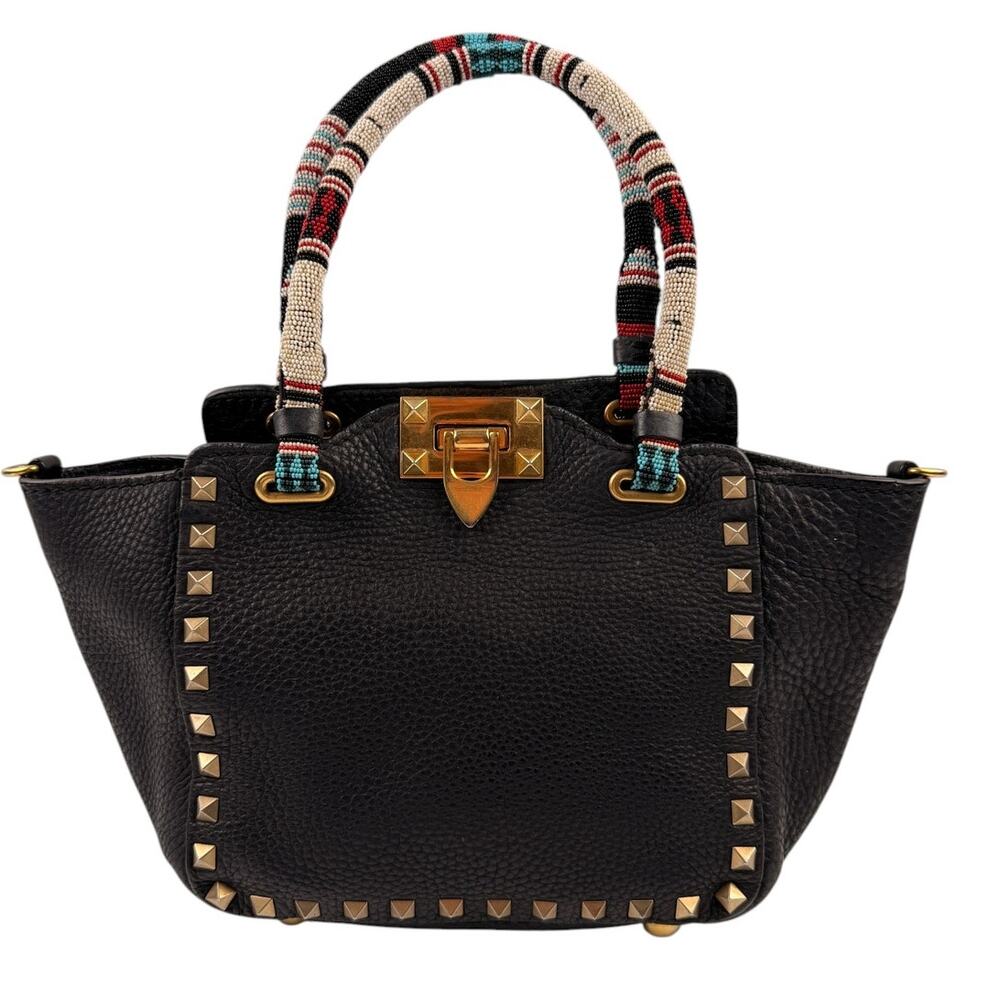 Valentino  Rockstud Mini Tote with Beaded Top Handle